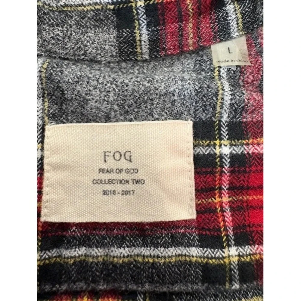 FOG Fear Of God Collection Two 2016-2017 Red Grey‎ Plaid Flannel Shirt Mens L